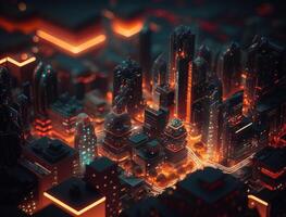 Futuristic city landscape cityscape isometric view Night city Created with technology photo