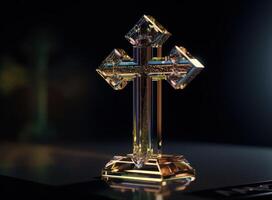 Crystal cross on a black background Created with technology photo