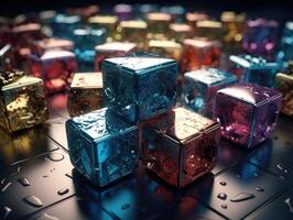 Futuristic glass cubes background Abstract geometric mosaic grid Square tiles pattern technology photo
