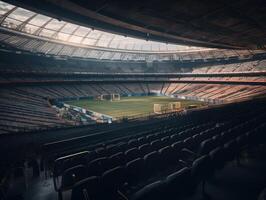 fútbol americano estadio con brillante luces y asientos creado con generativo ai tecnología foto