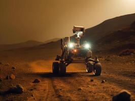 Rover on Mars surface. Exploration of red planet. Created with technology. photo