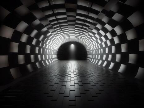 Abstract futuristic tunnel corridor with glowing lights and reflections Science fiction style Created with technology photo