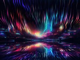 Neon lights Chromatic Holographic liquid dynamic shapes on dark background Created with technology. photo