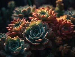 Miniature home flowers succulents and cactus in the garden Created with technology photo