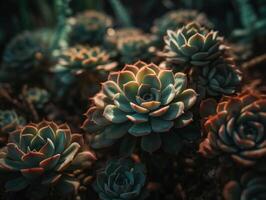 miniatura hogar flores suculentas y cactus en el jardín creado con generativo ai tecnología foto