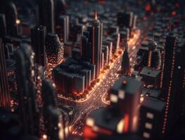 Futuristic city landscape cityscape isometric view Night city Created with technology photo