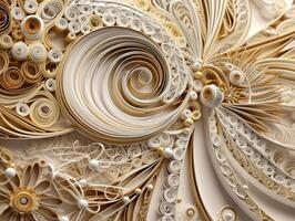 Paper made Quilling craft technic white and gold abstract background lines Created with technology photo