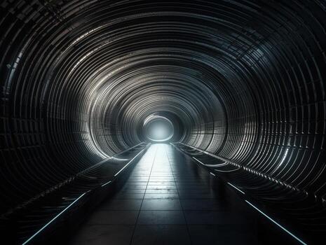 Abstract futuristic tunnel corridor with glowing lights and reflections Science fiction style Created with technology photo