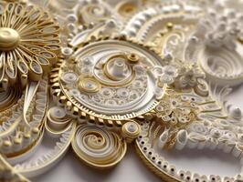 Paper made Quilling craft technic white and gold abstract background lines Created with technology photo