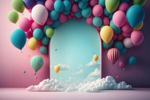 Birthday holiday background with balloons. Illustration photo