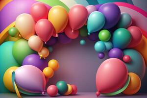 Birthday holiday background with balloons. Illustration AI Generative photo