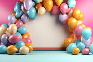 Birthday holiday background with balloons. Illustration photo