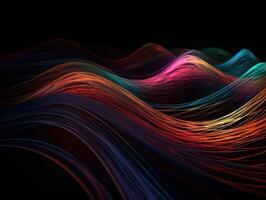 Neon lights wavy lines on dark background Created with technology. photo