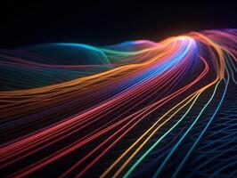 Neon lights wavy lines on dark background Created with technology. photo