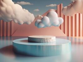 redondo podio con nubes y círculos creado con generativo ai tecnología foto