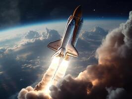 Space shuttle taking off into the sky Created with technology photo