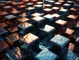 Futuristic metallic cubes background Abstract geometric mosaic grid Square tiles pattern technology photo