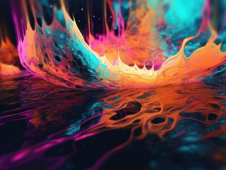 neón luces cromático holográfico líquido dinámica formas en oscuro antecedentes creado con generativo ai tecnología. foto