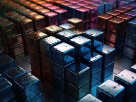 Futuristic metallic cubes background Abstract geometric mosaic grid Square tiles pattern technology photo