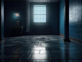 vacío oscuro habitación con hormigón piso y negro pared creado con generativo ai tecnología foto
