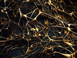 Dark black and gold abstract background An abstract image featuring organic shapes and lines that intersect and overlap created with technology. photo