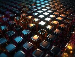 Futuristic metallic cubes background Abstract geometric mosaic grid Square tiles pattern technology photo