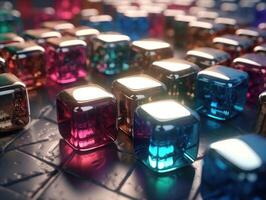 Futuristic glass cubes background Abstract geometric mosaic grid Square tiles pattern technology photo