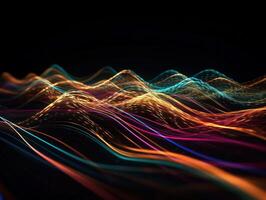 Neon lights wavy lines on dark background Created with technology. photo