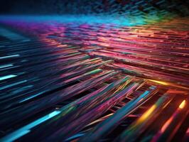 Neon lights diagonal lines on dark background Created with technology photo