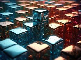 Futuristic glass cubes background Abstract geometric mosaic grid Square tiles pattern technology photo