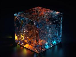 Futuristic glass cube background technology. photo