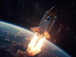 Space shuttle taking off into the sky Created with technology photo