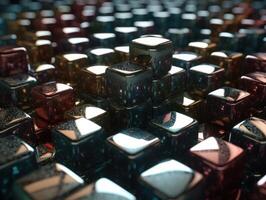 Futuristic metallic cubes background Abstract geometric mosaic grid Square tiles pattern technology photo