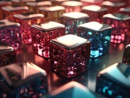 Futuristic glass cubes background Abstract geometric mosaic grid Square tiles pattern technology photo