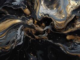 Abstract black and gold marble background. Fantasy fractal texture. Digital art. Created with technology photo