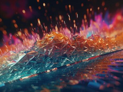 Neon lights Chromatic Holographic liquid dynamic shapes on dark background Created with technology. photo