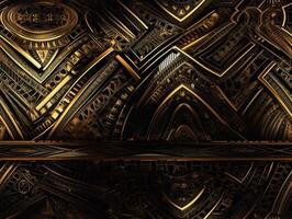 Dark black and gold Geometric grid background Modern dark abstract texture Created with technology. photo