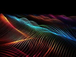 Neon lights wavy lines on dark background Created with technology. photo