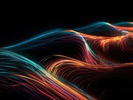 Neon lights wavy lines on dark background Created with technology. photo