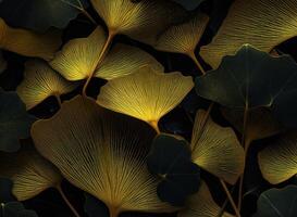Ginkgo biloba leaves Dark background created with technology photo