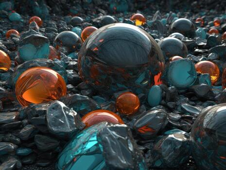 Translucent glass Stones and pebbles Abstract background with geometric shapes created with technology. photo