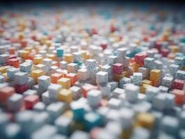 Futuristic white plastic cubes background Abstract geometric mosaic grid Square tiles pattern technology photo
