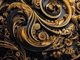 Paper made Quilling craft technic black and gold abstract background lines Created with technology photo