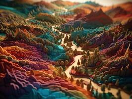 Colorful paper cut terrain mountains background created with technology. photo