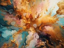 Abstract colorful background. Mixing acrylic paints. Gold marble painting, stylized and textured, artistic paint decoration for canvas print or wallpaper. Created with technology. photo