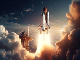 Space shuttle taking off into the sky Created with technology photo