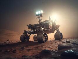 Rover on Mars surface. Exploration of red planet. Created with technology. photo