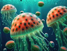 Jellyfish swims in the ocean sea created with technology photo