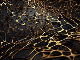 Dark black and gold abstract background An abstract image featuring organic shapes and lines that intersect and overlap created with technology. photo