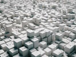 Futuristic white plastic cubes background Abstract geometric mosaic grid Square tiles pattern technology photo